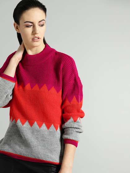 The Roadster
                        Lifestyle Co Women Pink & Orange
                        Colourblocked Sweater