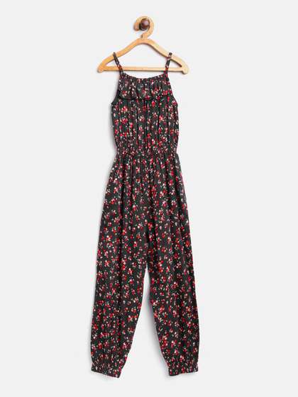 StyleStone Girls Black
                      & Red Printed Basic Jumpsuit