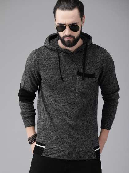 The Roadster
                        Lifestyle Co Men Charcoal Grey Solid Hooded
                        Pullover Sweater