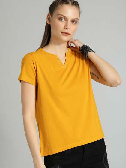 The Roadster
                          Lifestyle Co Women Yellow Solid Round Neck
                          Cotton Oversized T-shirt
