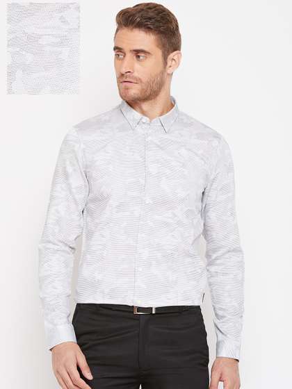 Blackberrys Men White & Black Trim Fit Self Design Formal Shirt