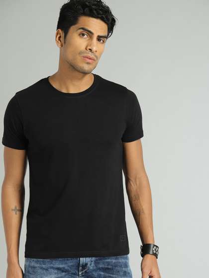Roadster Men Black Cotton T-shirt