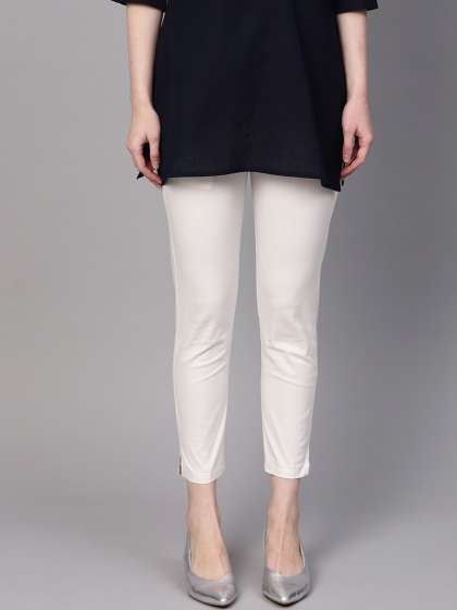 ladies white cotton cropped trousers
