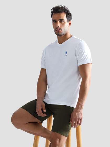 U.S. Polo Assn. Men
                        White Solid V-Neck T-shirt