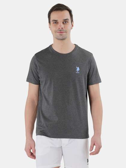 U.S. Polo Assn. Men Charcoal Grey Solid Pure Cotton Lounge T-Shirt
