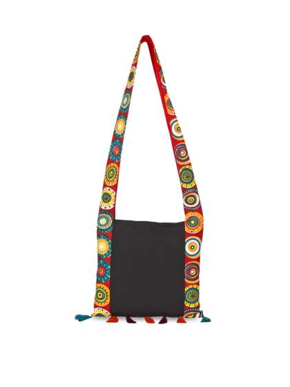 Fringe Bags Online In India Anekaant Black Printed Shoulder Bag