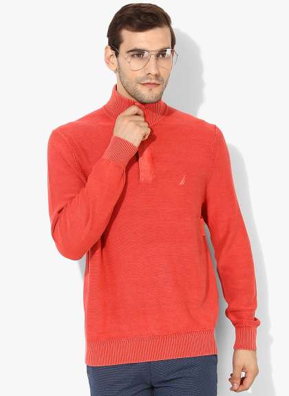 Coral Solid High Neck Sweater