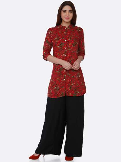 shiloh Women Red Printed Straight Kurti