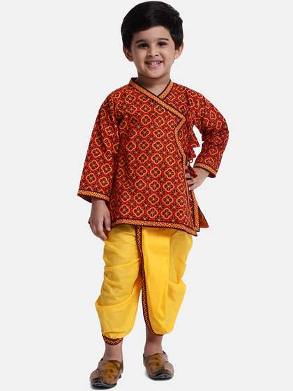 BownBee Boys Red &
                    Yellow Printed Kurta with Dhoti Pants