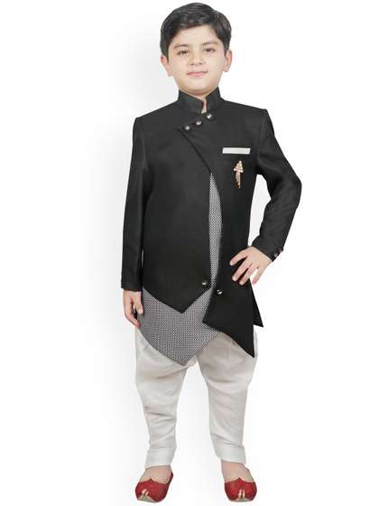 SG YUVRAJ Boys Black
                        & White Solid Silk Sherwani