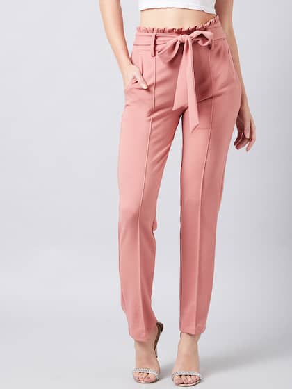 Athena Women Pink Smart Slim Fit Peg Trousers