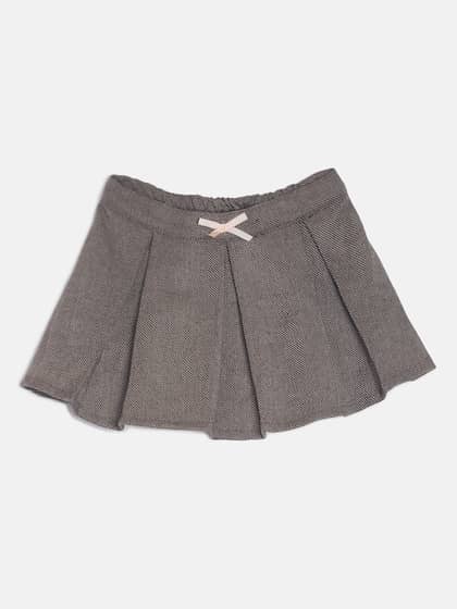 MINI KLUB Girls Brown Self-Design A-Line Mini Skirt