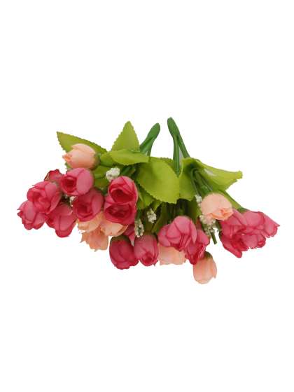 TIED RIBBONS Set of 2 Pink & White Artificial Flower Bunches With Vase