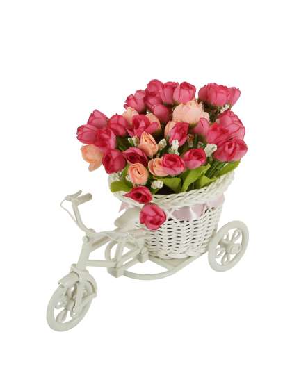 TIED RIBBONS Set of 2 Pink & White Artificial Flower Bunches With Vase
