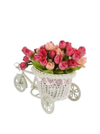TIED RIBBONS Set of 2 Pink & White Artificial Flower Bunches With Vase