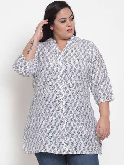 plusS Women White & Blue Printed Tunic