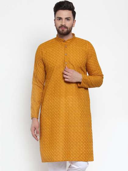Jompers Men Yellow Printed Straight Kurta