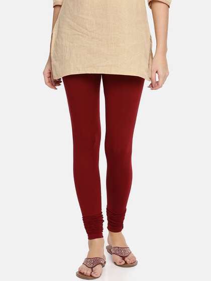 TWIN BIRDS Women
                        Maroon Solid Churidar-Length Leggings