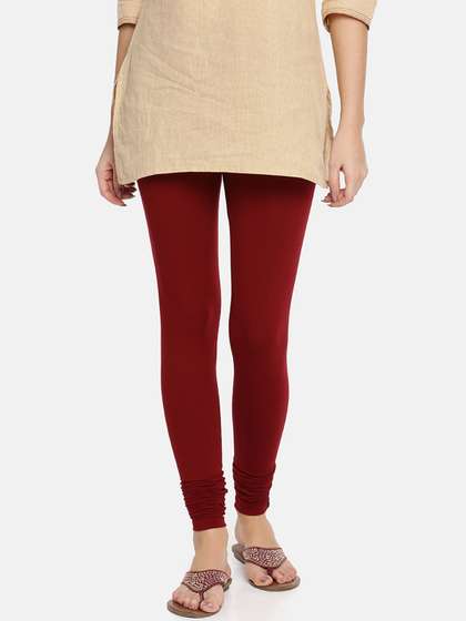 TWIN BIRDS Women
                        Maroon Solid Churidar-Length Leggings