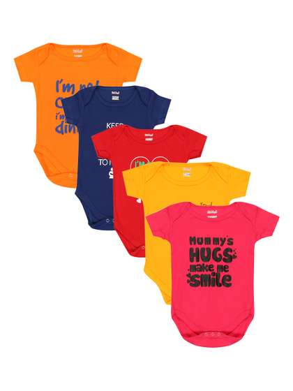 Kiddeo Infants Pack of 5
                    Printed Pure Cotton Bodysuits