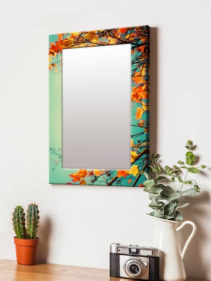 999Store Yellow & Green Printed MDF Wall Mirror