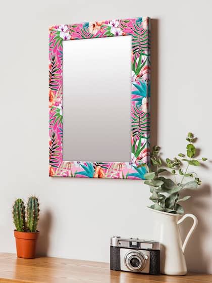 999Store Pink & Multicoloured Printed MDF Wall Mirror