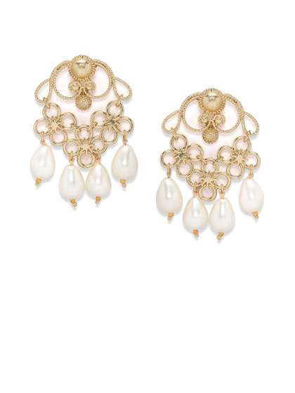 Zaveri Pearls Womens Cubic Zirconia Shinning Floral Stud Earring White
