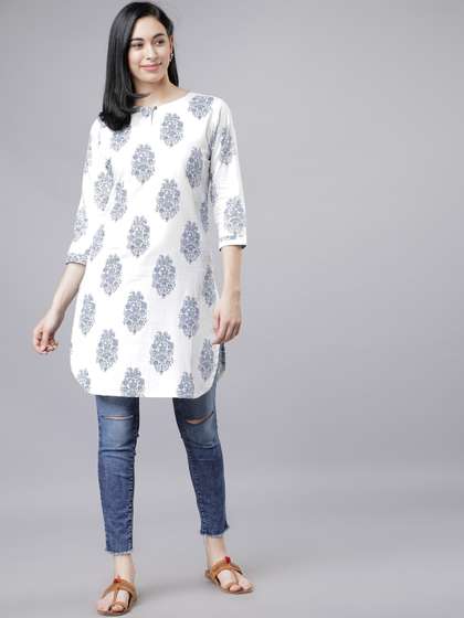 Vishudh White & Blue Printed Tunic