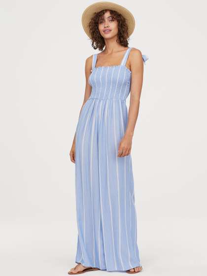 h&m blue and white striped jumpsuit