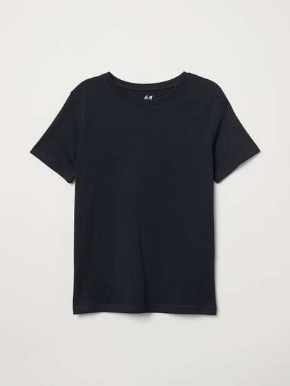 H&M HM Boys Black Solid Pure Cotton T-shirt