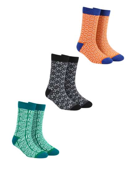 Dynamocks Unisex Pack of
                    3 Multicoloured Patterned Calf-Length Socks