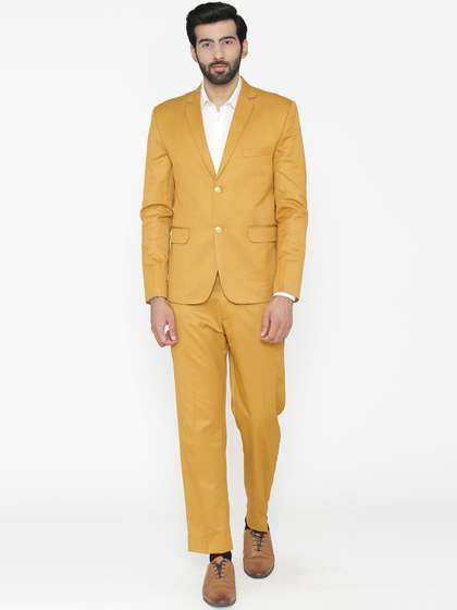 Wintage Men Mustard
                        Yellow Solid Single-Breasted Regular Fit Suit