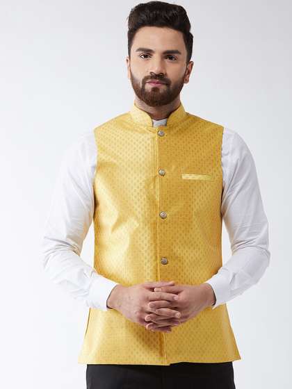 SOJANYA Men Yellow
                        Woven Design Nehru Jacket
