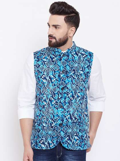 even Men Printed Nehru Jacket