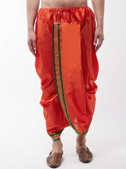 SOJANYA Men Orange
                        Solid Stitched Dhoti