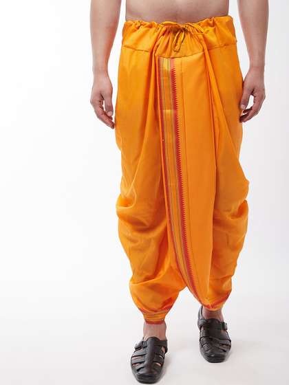 SOJANYA Men Mustard
                        Yellow Solid Stitched Dhoti