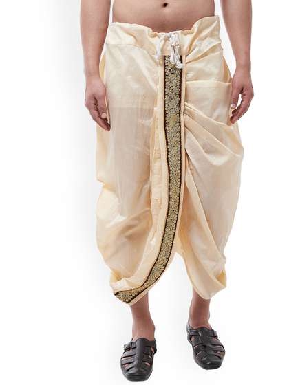 SOJANYA Men Beige
                        Solid Stitched Dhoti
