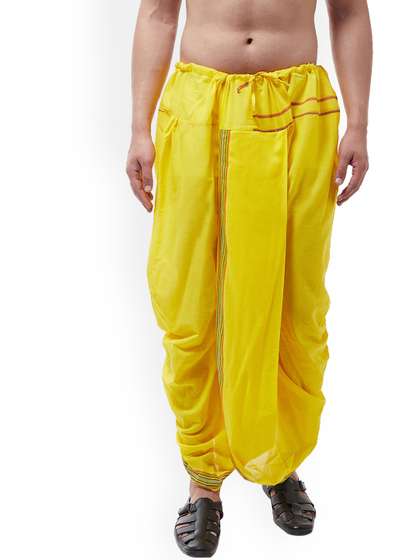SOJANYA Men Yellow
                        Solid Stitched Dhoti