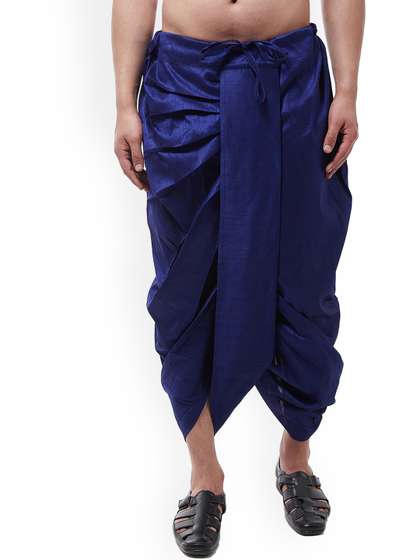 SOJANYA Men Blue
                        Solid Stitched Dhoti