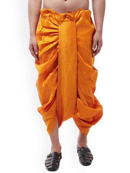 SOJANYA Men Mustard
                        Yellow Solid Stitched Dhoti