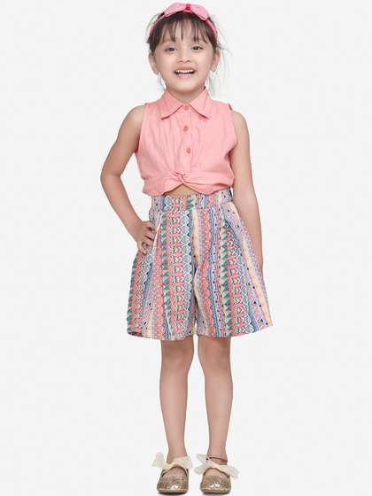 LilPicks Girls Pink
                    & Blue Printed Playsuit