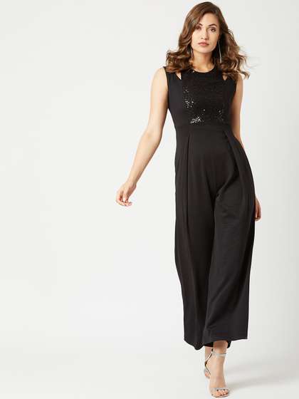 Miss Chase Women
                        Black Solid Sequin Panel Party Jumpsuit