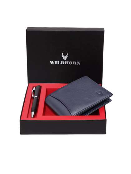 WildHorn Men Blue &
                    Black RFID Protected Genuine Leather Accessory Gift
                    Set