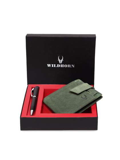 WildHorn Men Green
                      & Black RFID Protected Genuine Leather
                      Accessory Gift Set