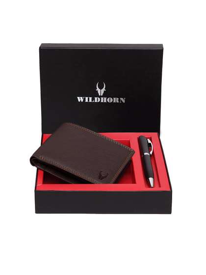 WildHorn Men Brown &
                    Black RFID Protected Genuine Leather Wallet &
                    Pen Accessory Gift Set