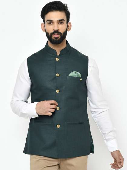 KISAH Men Solid Nehru Jacket