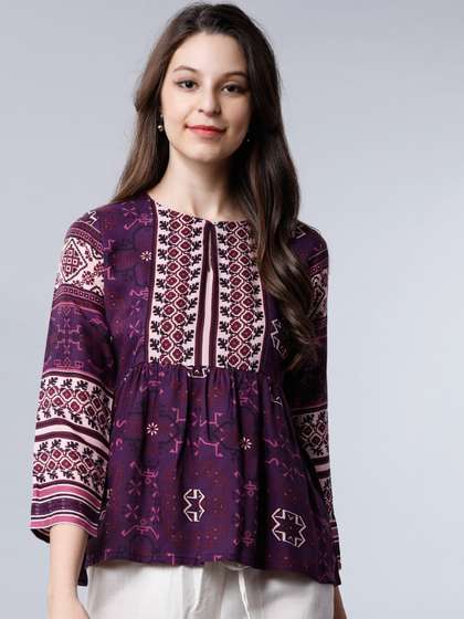 Vishudh Women Purple Printed Empire Top