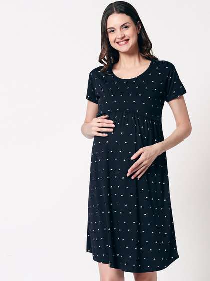 Zeyo Women Navy Blue
                        Pure Cotton Printed Maternity & Feeding
                        Nightdress