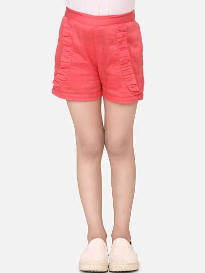 Cutiekins Girls Peach-Coloured Solid Regular Fit Regular Shorts