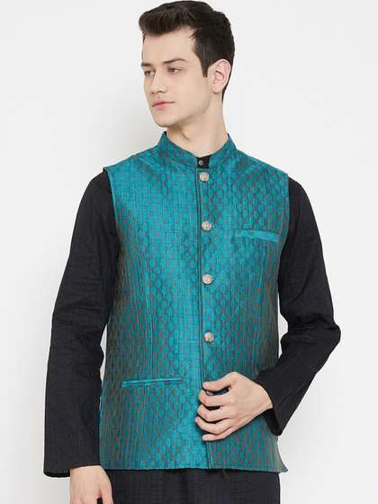 even Men Printed Nehru Jacket